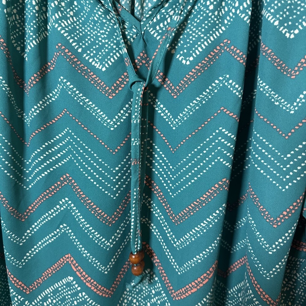 Hollywood Turquoise Patterned Women's XL Boho Top Peasant Fairy Coquette Blouse - Picture 7 of 9